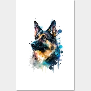 Colorful German Shepherd Dog Watercolor Art Posters and Art